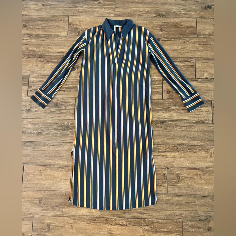Zara polo vertical stripe long sleeve dress pique M